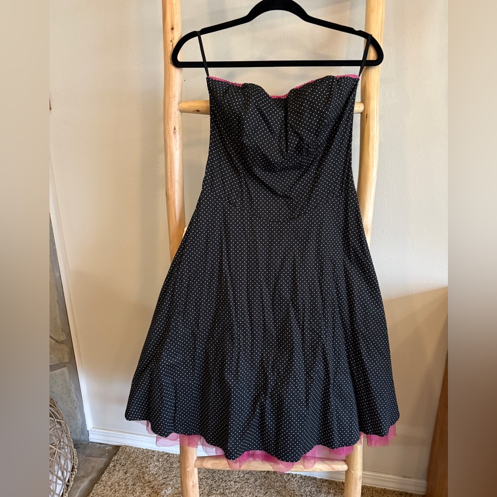 2000’s Ruby Rox Black Strapless Polka Dot Dress W… - image 1